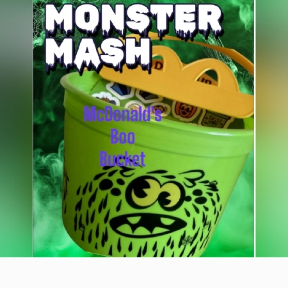 McDonald's Halloween Green Monster Boo Bucket W/stickers New